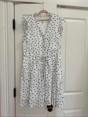 White Polka Dot Tie-Waist Midi Dress